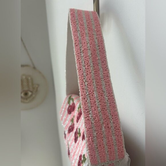 Viral beaded Cherry Pink striped shoulder bag - Picture 4 of 5